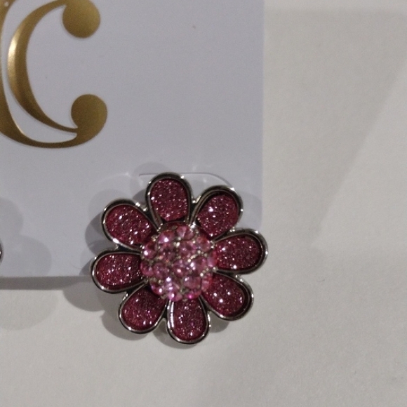 Red Floral Crystal Statement Earrings – Dazzling Gold Pink Flower Hypoallergenic - Picture 5 of 10